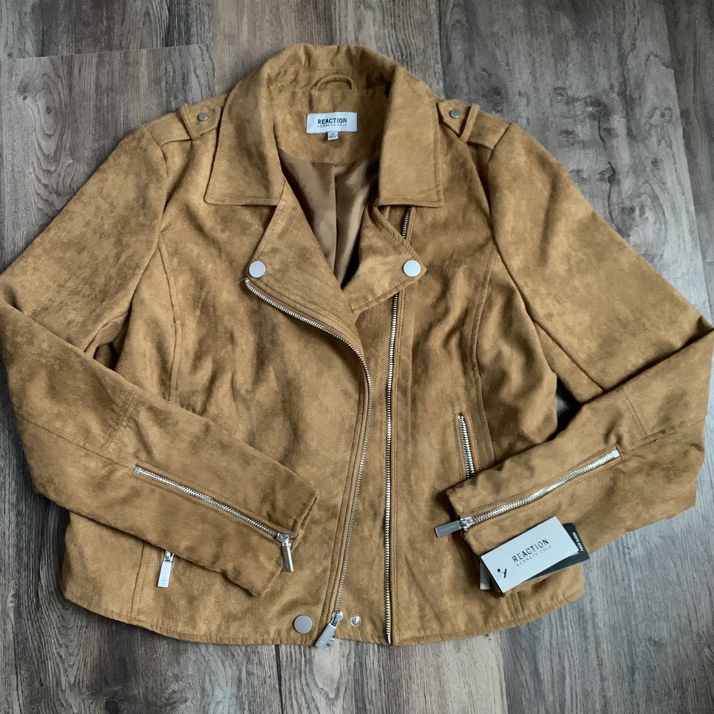 NWT Kenneth Cole Reaction Brown Suede Moto Jacket